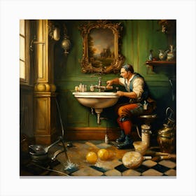 Man In A Bathroom Canvas Print