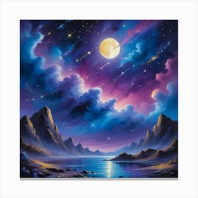 Moonlight Over Lake Paintings Art Print Canvas Print