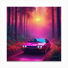 Pink Car In The Forest Canvas Print
