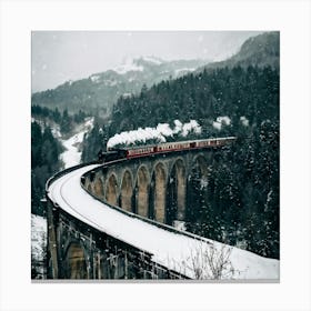 Steam Train Traversing A Snowy Viaduct Enveloped By A Wintery Landscape Styled As A Vintage Travel (1) Canvas Print