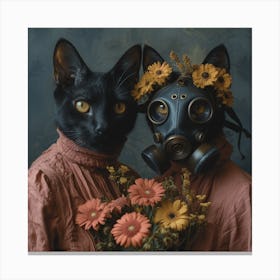 Two Black Cats In Gas Masks Canvas Print