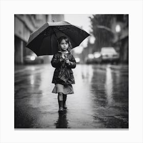 Little Girl In The Rain Canvas Print