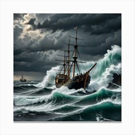 Ocean’s Embrace: Trawler and Seagulls in Motion Canvas Print