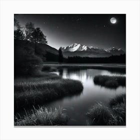 Moonlight Over A Lake Canvas Print