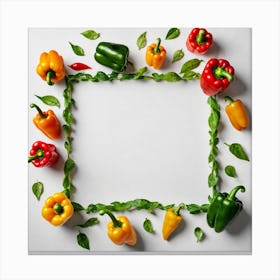 Colorful Peppers Frame On White Background Canvas Print