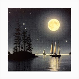 Sailboats At Night Canvas Print