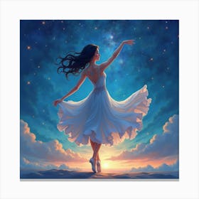 Elegant Dancer With Watercolor Sparkling Night Sky 1 Canvas Print