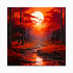 Red Sunset In The Forest Canvas Print