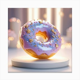 Porcelain Donut Glowing Ethereally Adorned With Gold Sprinkles 3d Rendering Floating Against A S Canvas Print