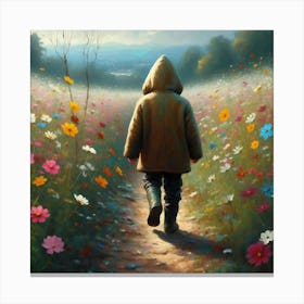 Child In A Flower Field Canvas Print