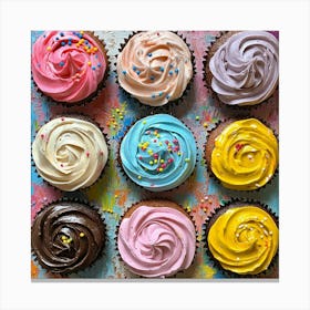 Cupcakes On A Colorful Background Art Canvas Print