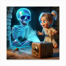 Skeleton And Girl Canvas Print