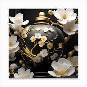 Chinese Vase With Flowers Japanese Trimmed in Gold Canvas Print