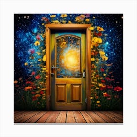 Firefly Door, Wooden, Galaxy, Spiral, Cosmos, Space, Universe, Floral, Wallpaper, Yellow, Blue, Red, (7) Canvas Print