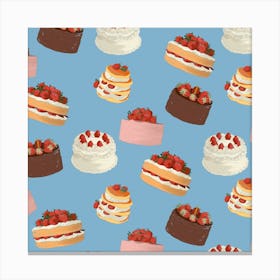 Cakes On A Blue Background Canvas Print