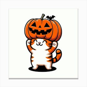 Halloween Pumpkin Cat Canvas Print