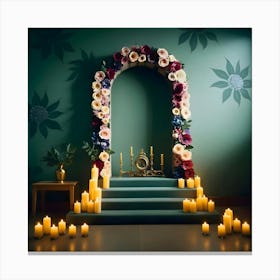 Archway With Candles And Flowers Canvas Print