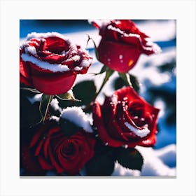 Snow laden Red Roses Canvas Print