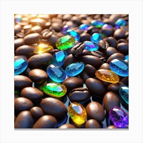 Coffee Beans With Colorful Gems Canvas Print
