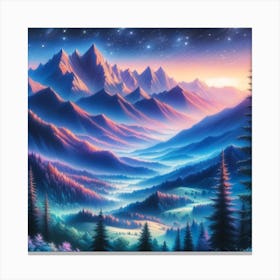 Whimsical Pastel Mountain Valley Landscape Twilight Canvas Print