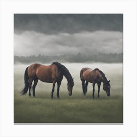 Horses Grazing In A Field Canvas Print