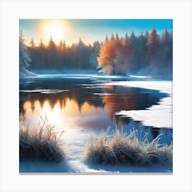 A Frosty Landscape lit by the Winter Sun Canvas Print