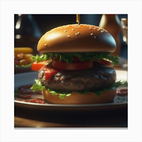 Burger On A Plate 110 Canvas Print