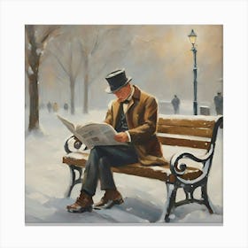 Man Reading Newspaper In The Snow Canvas Print