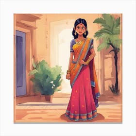 Indian Girl In Sari Canvas Print