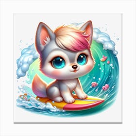 Cute Kitty On Surfboard Canvas Print