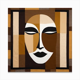 Patchwork Quilting Abstract Face Art with Earthly Tones, American folk quilting art, 1390 Canvas Print