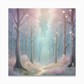 A Fantasy Forest With Twinkling Stars In Pastel Tone S 2 Canvas Print