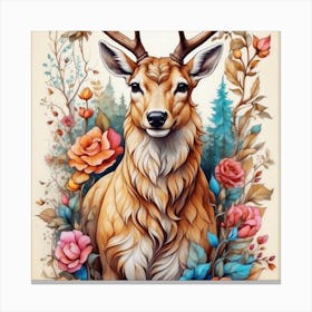 Deer With Roses Canvas Print