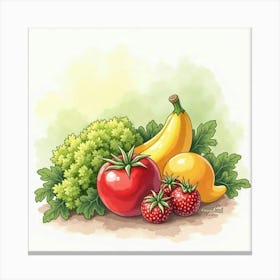 Elegant Watercolor Depiction Of Fresh Produce With A Dreamy And Graceful Background 1 Canvas Print