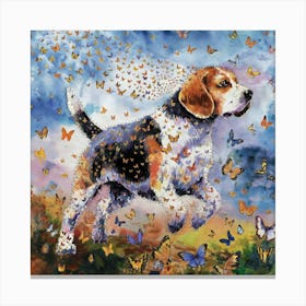 Beagle With Butterflies Canvas Print