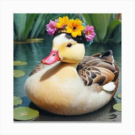 Duck In Flower Crown Canvas Print