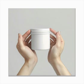 Hands Holding A White Jar Canvas Print