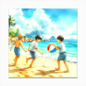 Children Playing On The Beach Canvas Print