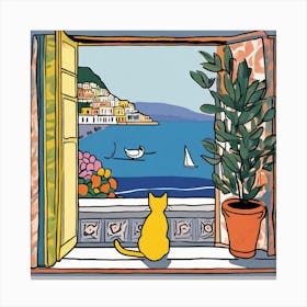 Open Window With Cat Matisse Style Amalfi Coast 19 Canvas Print