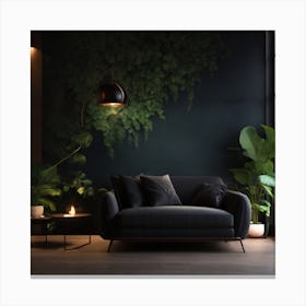 Dark Living Room With Plants 1 Canvas Print