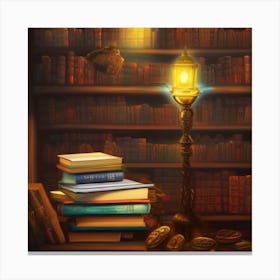 Lamp In A Library Canvas Print