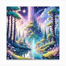 A Fantasy Forest With Twinkling Stars In Pastel Tone Square Composition 261 Canvas Print