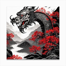 Chinese Dragon Mountain Ink Painting (6) Canvas Print