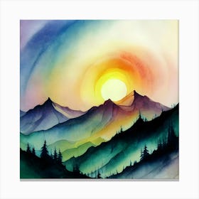 Watercolor Of Mountains Canvas Print