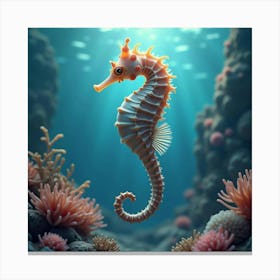 An Ethereal Sea Horse With An Ornate, Shimmering Shell Swimming In A Fantasy Reef Canvas Print