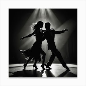 Silhouette Of A Couple Dancing Canvas Print