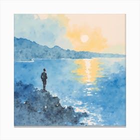 Man Standing On Cliff At Sunset Canvas Print