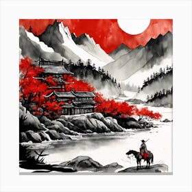 Chinese Landscape Mountains Ink Painting (76) Canvas Print