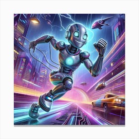 Robot Running In The City 4 Canvas Print