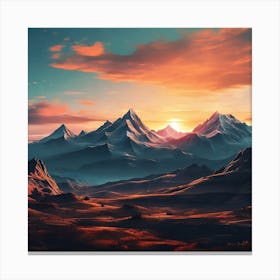 Nature Magic: Sunset Over Mountains Canvas Art Canvas Print